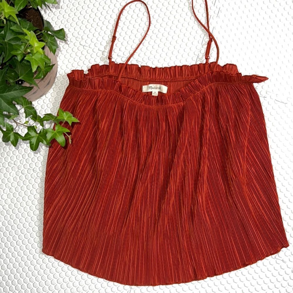 MADEWELL NWOT Pleated Burnt Orange Red Nicole Spaghetti strap Tank Sz XS Ruffle - Picture 2 of 5